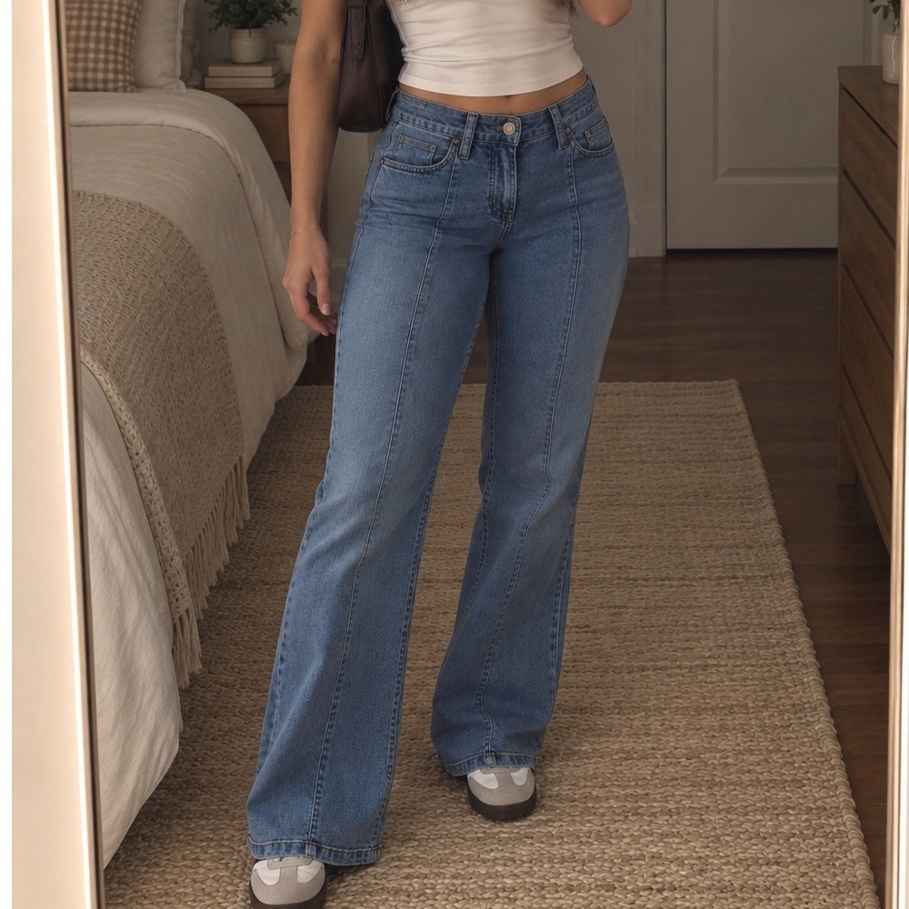 Alfredo Venini Front Seam Flare Bootcut Medium Wash Mid Rise Jeans 9 Y2K Style